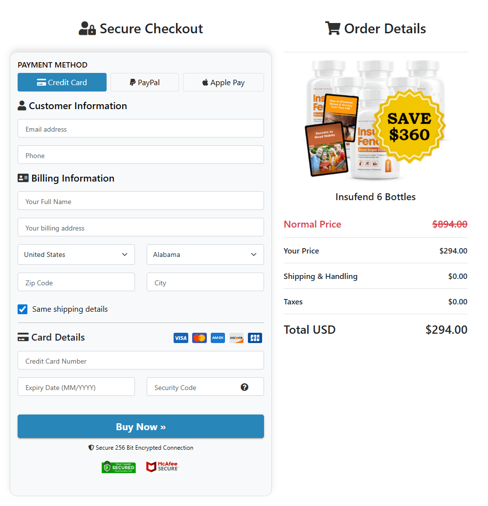 Insufend Checkout page